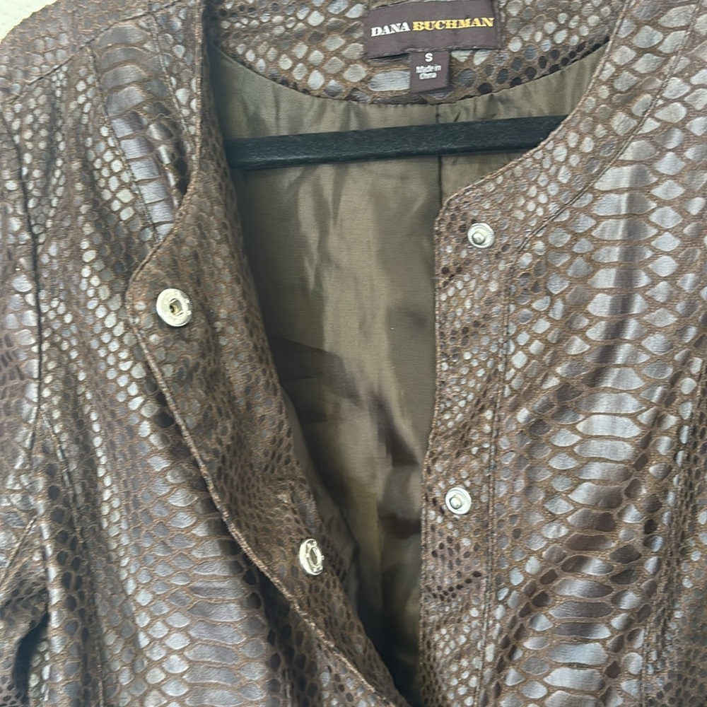 Dana buchman blazer small faux leather snakeskin brown animal print moto style - Picture 9 of 13